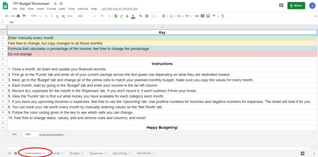 Spreadsheet for Budgeting Monthly