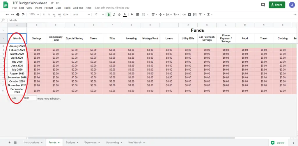 Spreadsheet for Budgeting Monthly