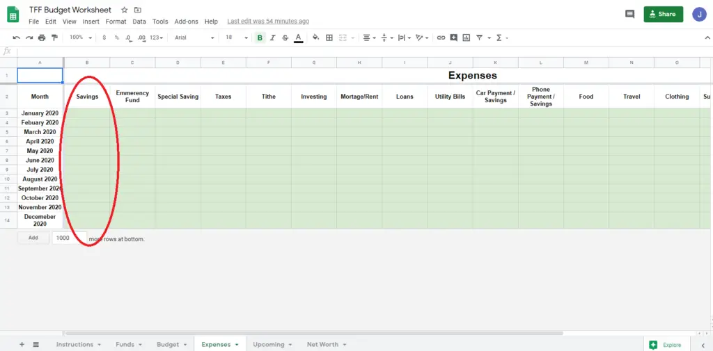 Spreadsheet for Budgeting Monthly